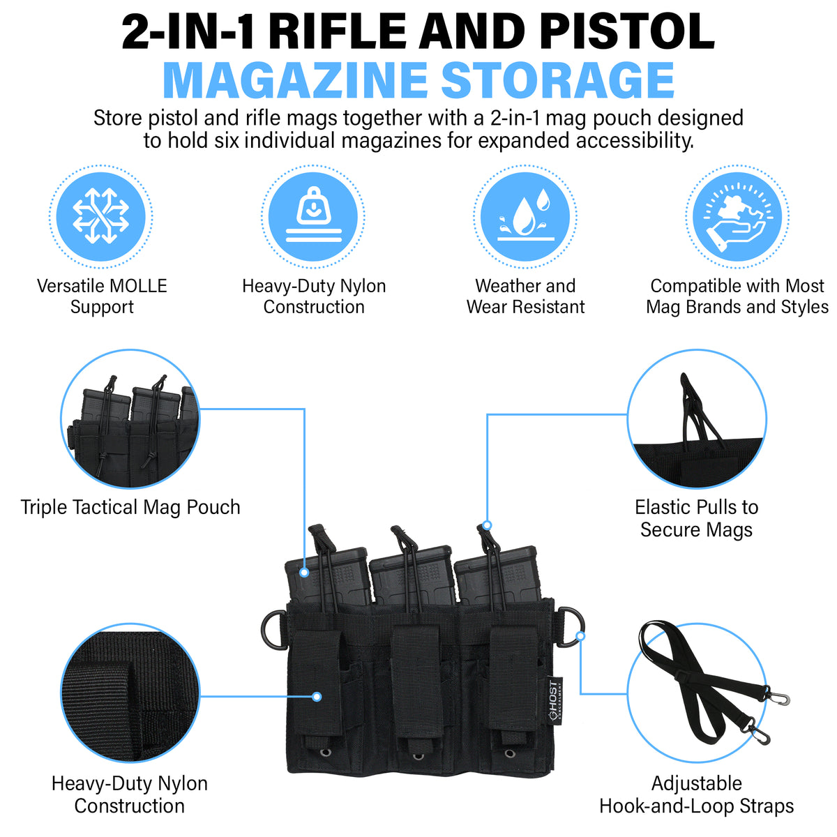 Rifle and Pistol Mag Pouch with Triple Magazine Storage for AR, M4, 9m –  Ghost Concealment