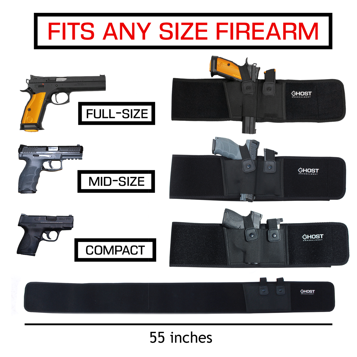 BELLY BAND HOLSTER FOR CONCEALED CARRY | FITS UP TO A 52" BELLY | IWB GUN HOLSTERS | MEN AND WOMEN | RIGHT AND LEFT HANDED STYLES AVAILABLE