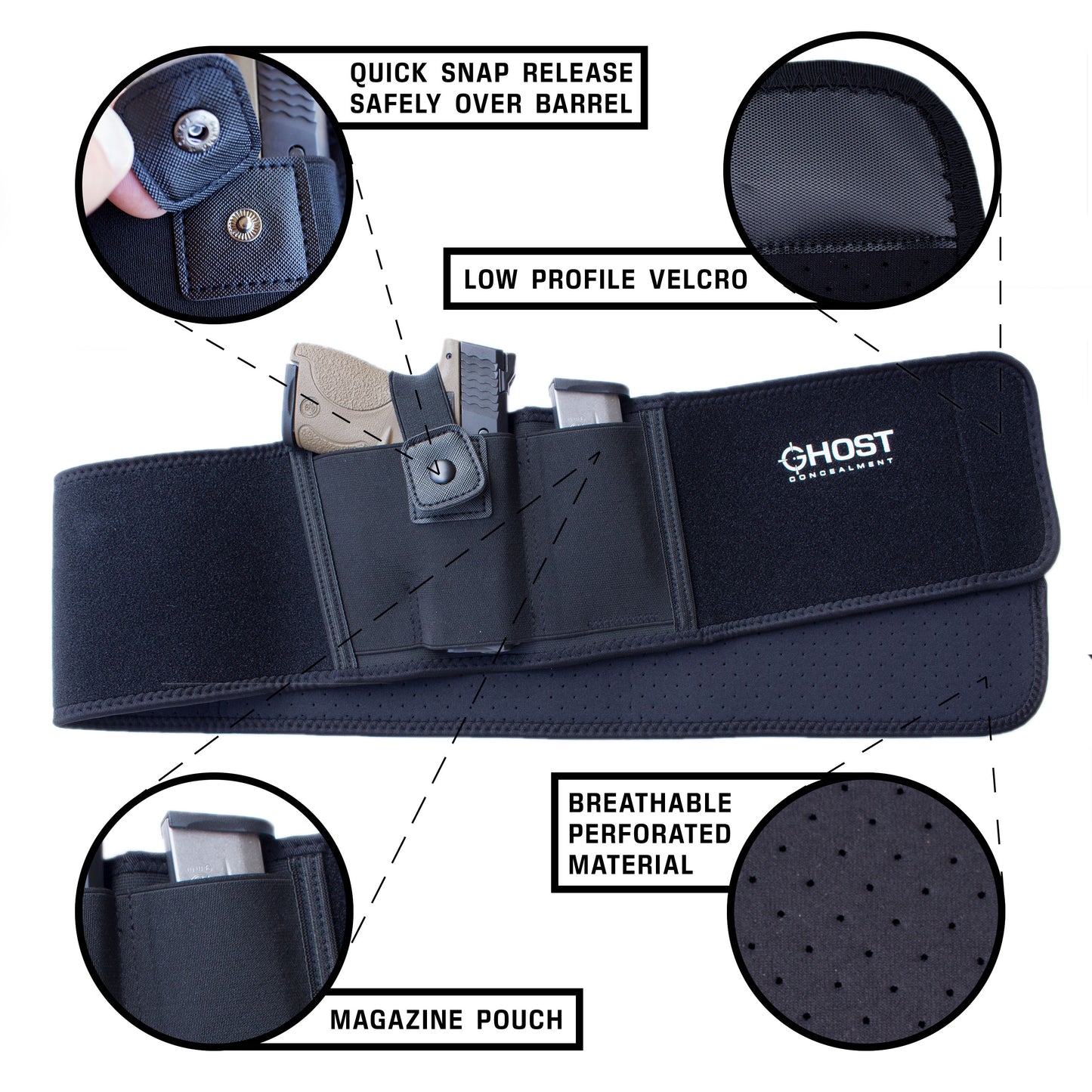 Ghost Concealment Belly Band Holster for Concealed Carry IWB Holster