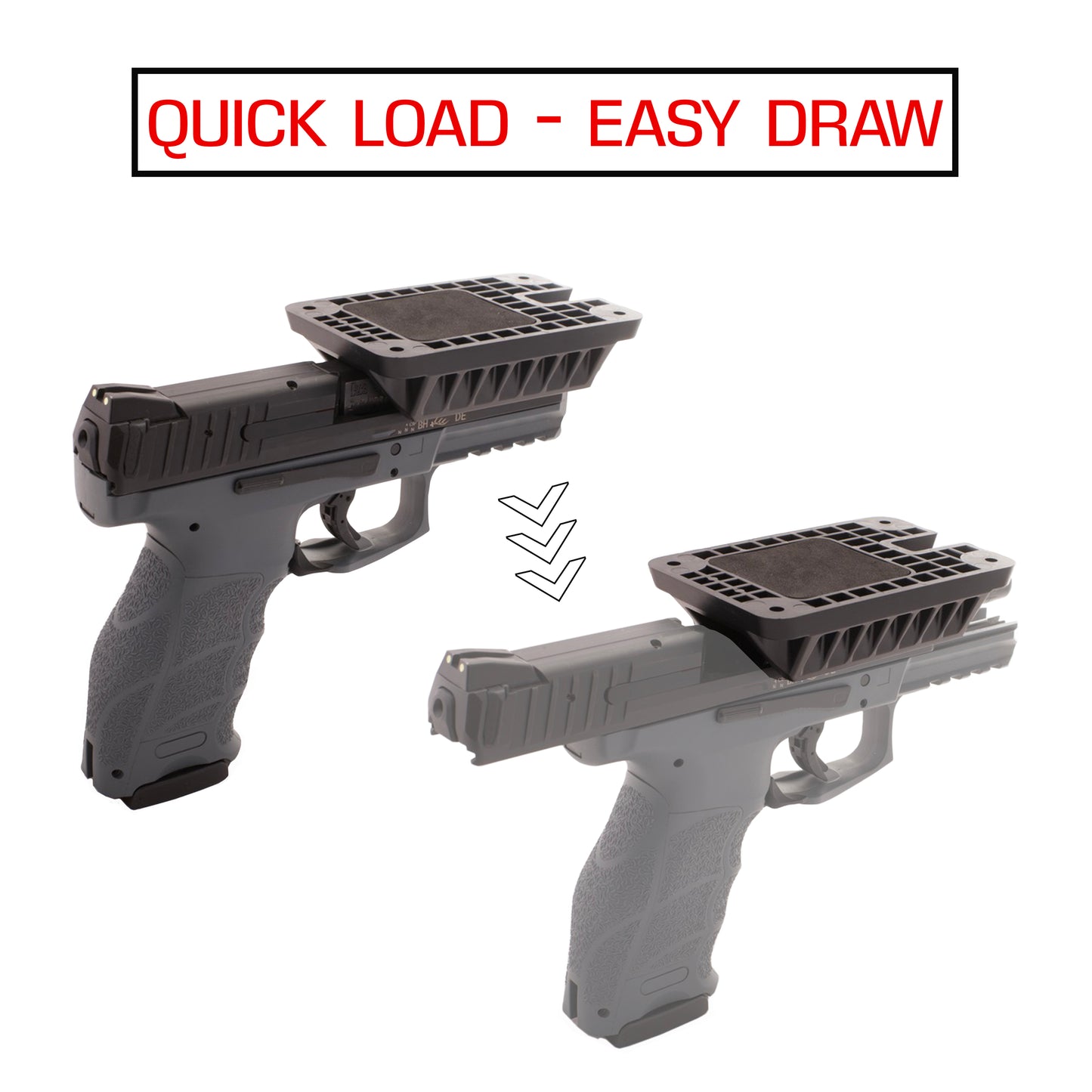 TACTICAL QUICK LOAD GUN MAGNET MOUNT HOLSTER - MAGNETIC CAR GUN MOUNT PISTOL HOLDER - GUN RACK WALL MOUNT, BEDSIDE HOLSTER, QUICK LOAD & FAST DRAW GUN MOUNT FOR SELF DEFENSE