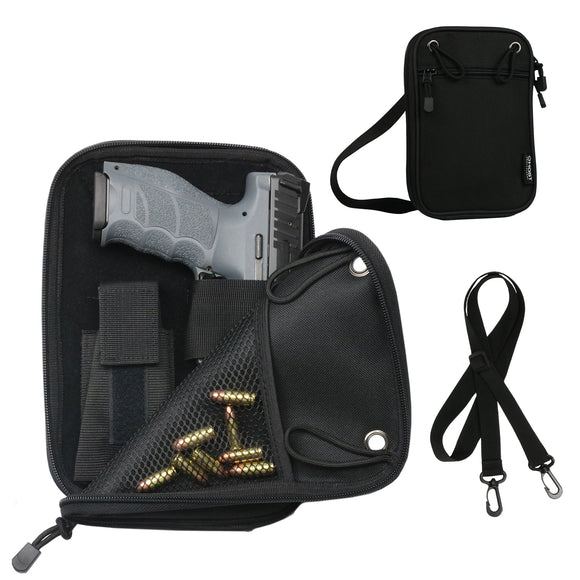 Pistol Pouch Fanny Pack Gun Holster with Shoulder Strap and Belt Loops Gun Holders with Zipper Pockets & Custom Carry Options Black Pistol Holster