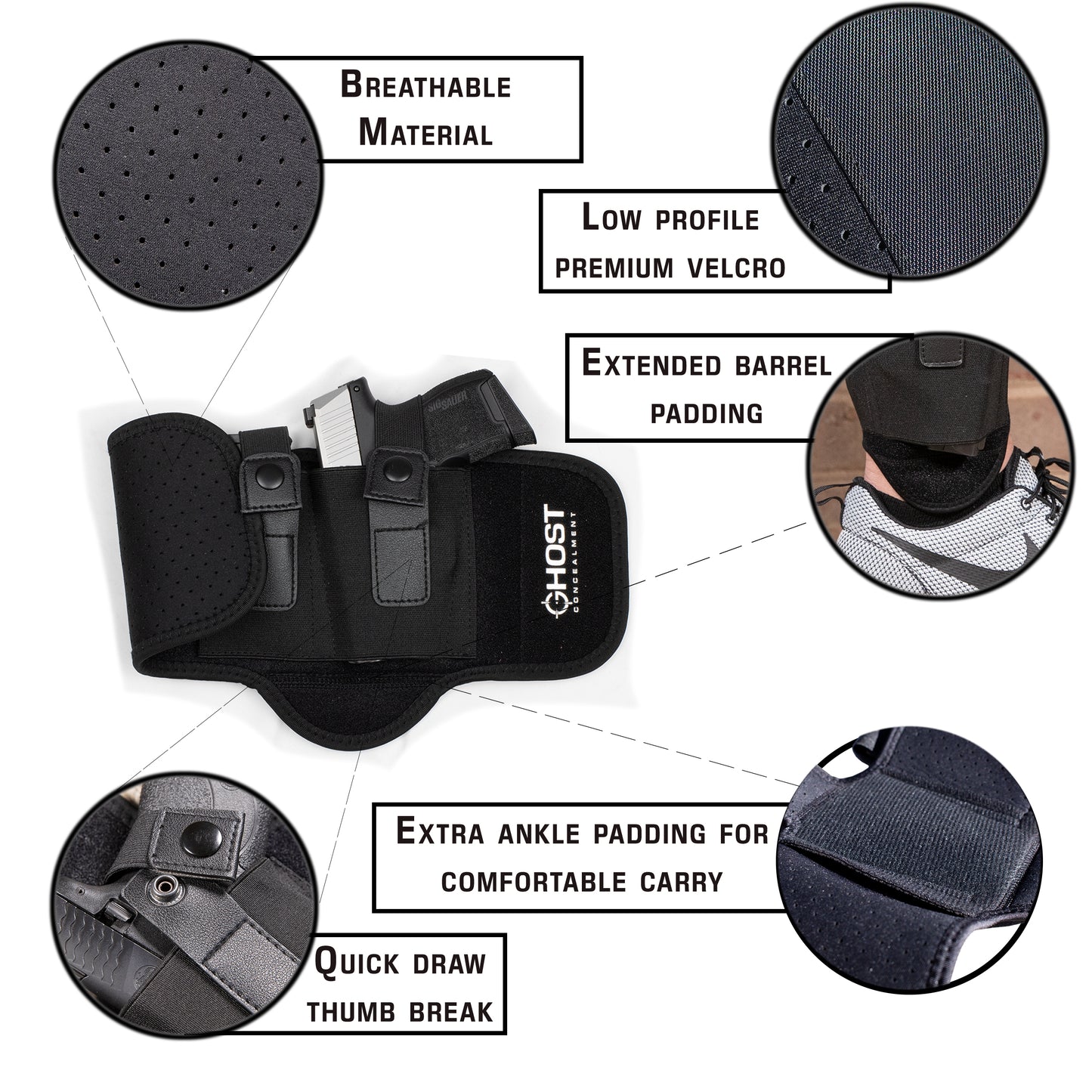 LOW PROFILE ANKLE HOLSTER FOR CONCEALED CARRY PISTOL | UNIVERSAL LEG CARRY GUN HOLSTER WITH MAGAZINE POUCH | MEN AND WOMAN
