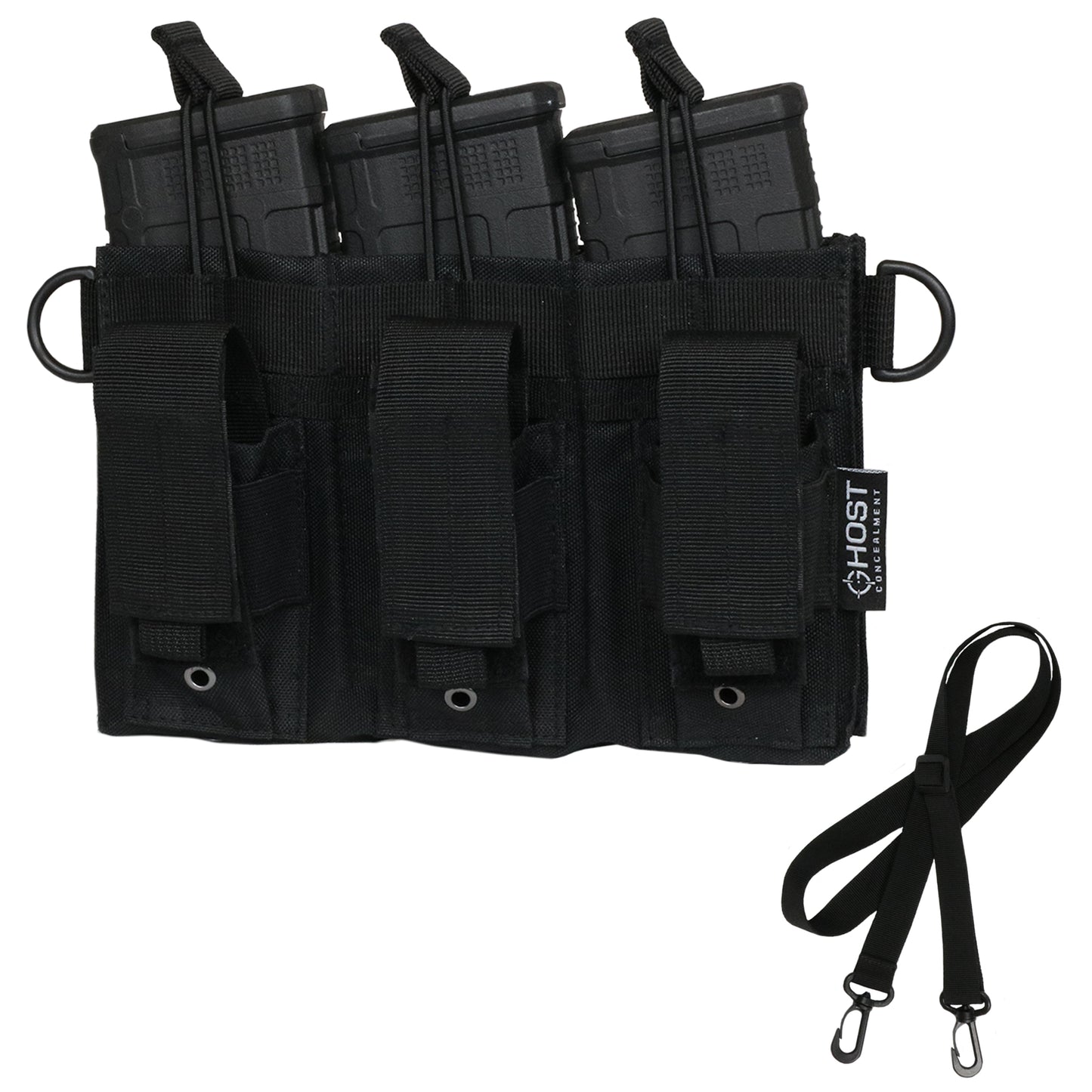 RIFLE AND PISTOL MAG POUCH WITH TRIPLE MAGAZINE STORAGE FOR AR, M4, 9MM, GLOCK, AND TACTICAL FIREARMS, DUAL CARRIER POUCH WITH OPEN TOP MOLLE ACCESS, BLACK