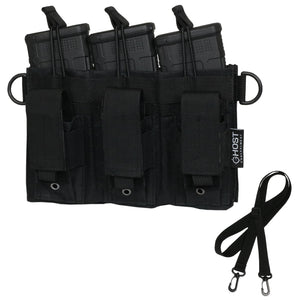 Rifle and Pistol Mag Pouch with Triple Magazine Storage for AR, M4, 9mm, Glock, and Tactical Firearms, Dual Carrier Pouch with Open Top Molle Access, Black