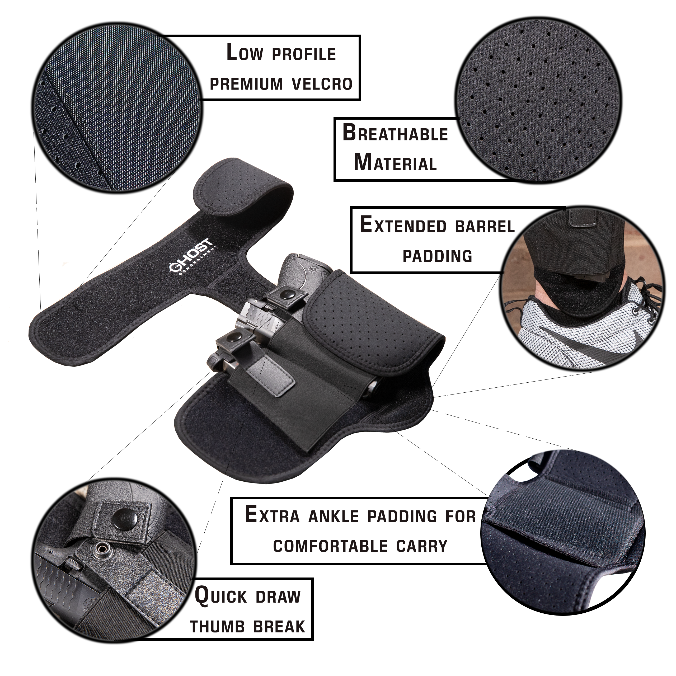 Depring Ankle Holster For Concealed Carry – Ambidextrous, Fits Compact Pistols .380 ACP